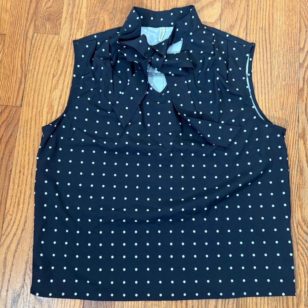 Halara Womens Black White Polka Dot Tie Neck Sleeveless Blouse Size XS NWOT